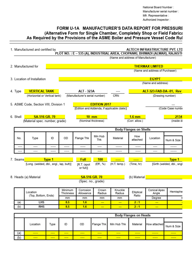 Deaerator Form U-1A | PDF