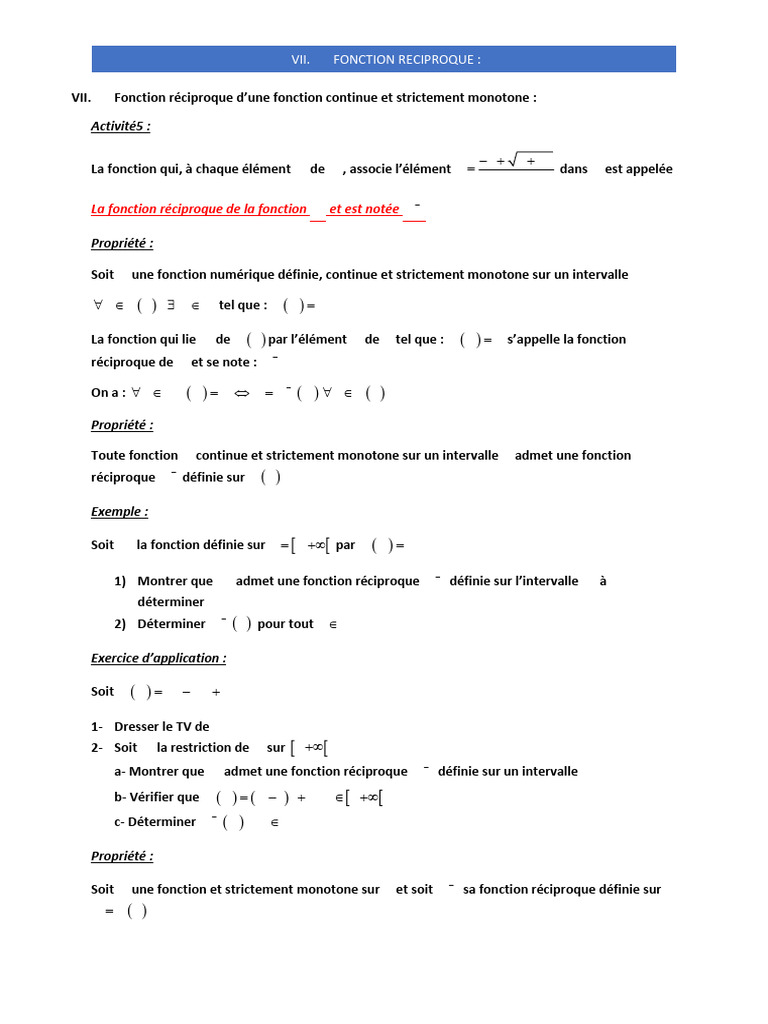 Fonction Réciproque : Propriétés et Exemples | PDF | Fonction ...