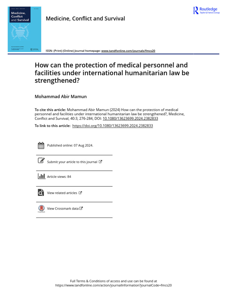 How Can The Protection of Medical Personnel and Facilities Under ...