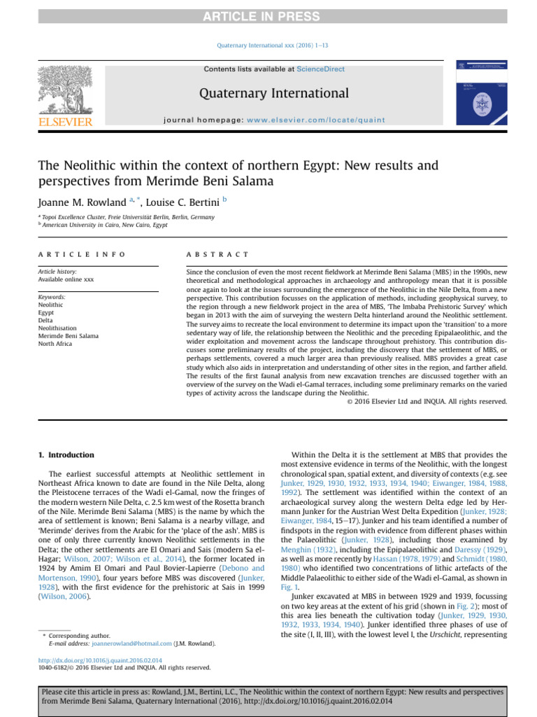 The Neolithic Within The Context of Northern Egypt - New Results and ...