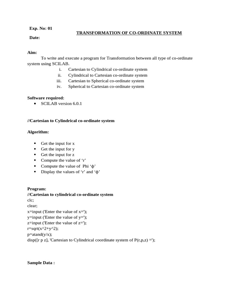 Transformation of Co-Ordinate System | PDF | Coordinate System ...