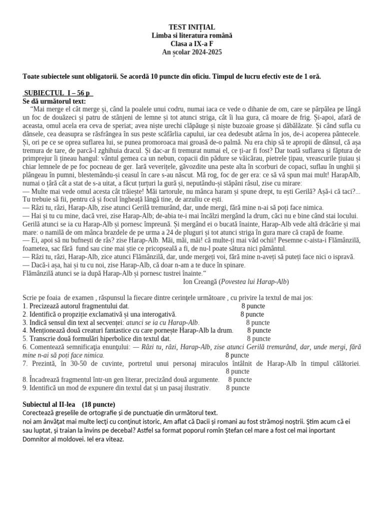 Test Initial Rom 9 Prof | PDF
