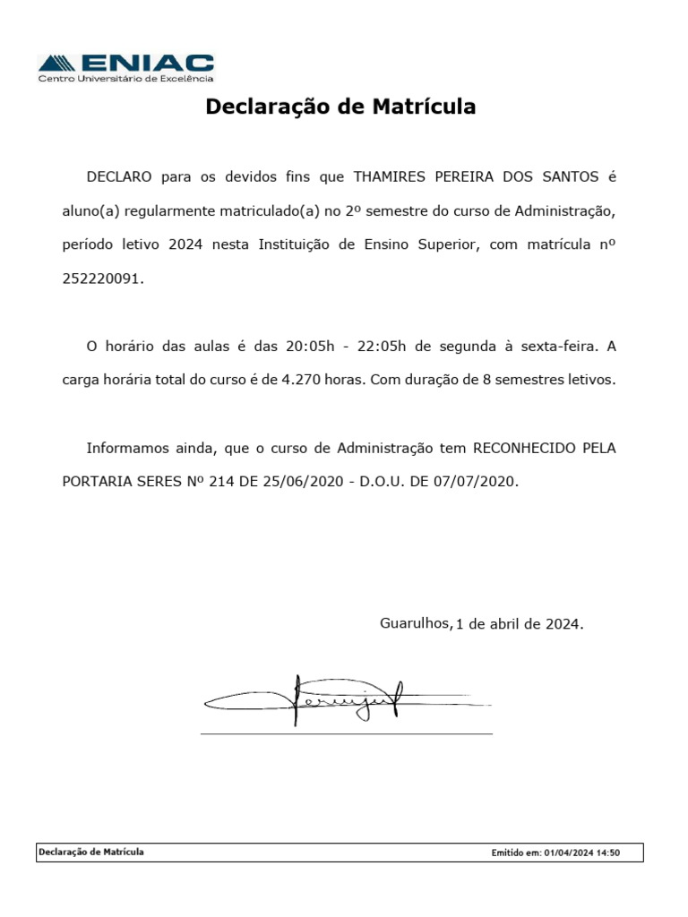 Matrícula Eniac | PDF