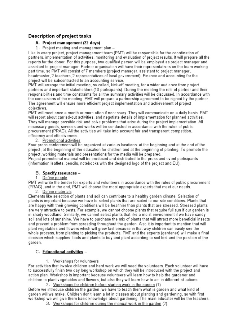 Description of Project Tasks | PDF | Gardens | Compost