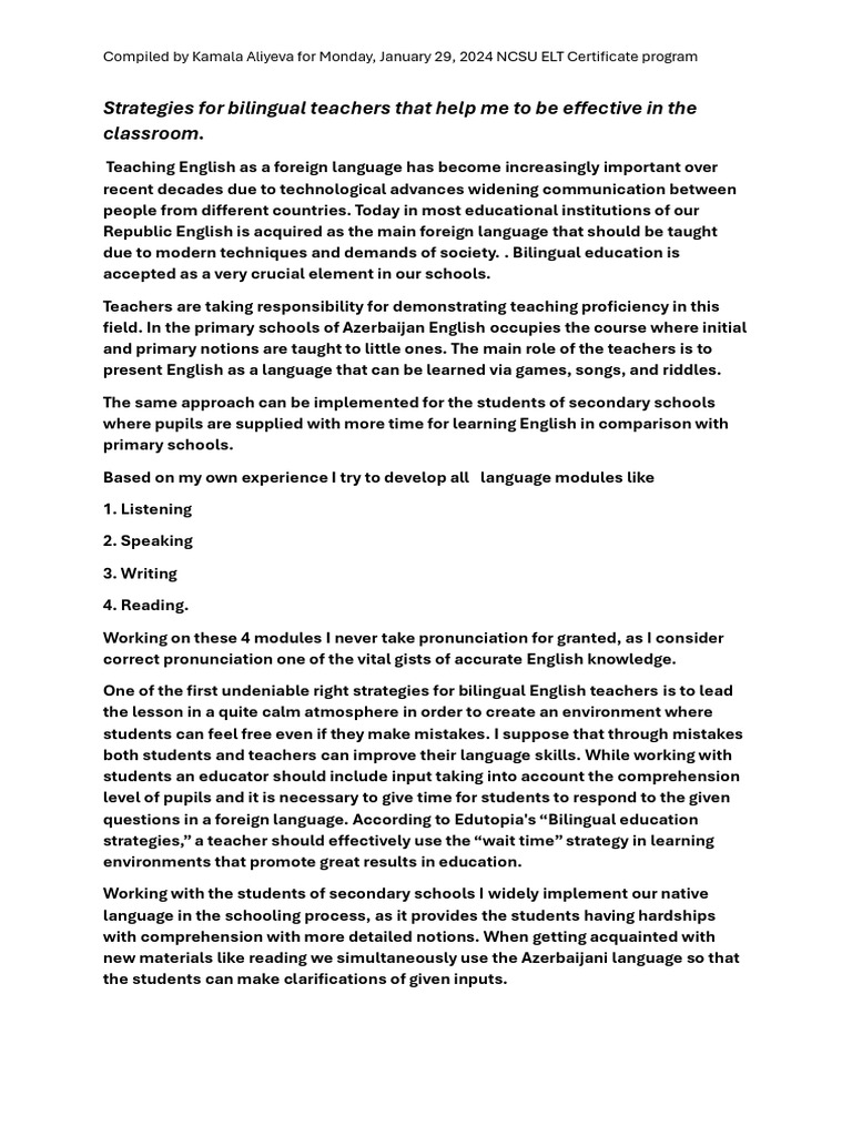Strategies For Bilingual Teachers | PDF