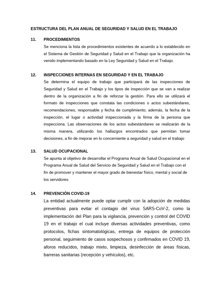 Plan Anual de Seguridad y Salud en El Trabajo | PDF