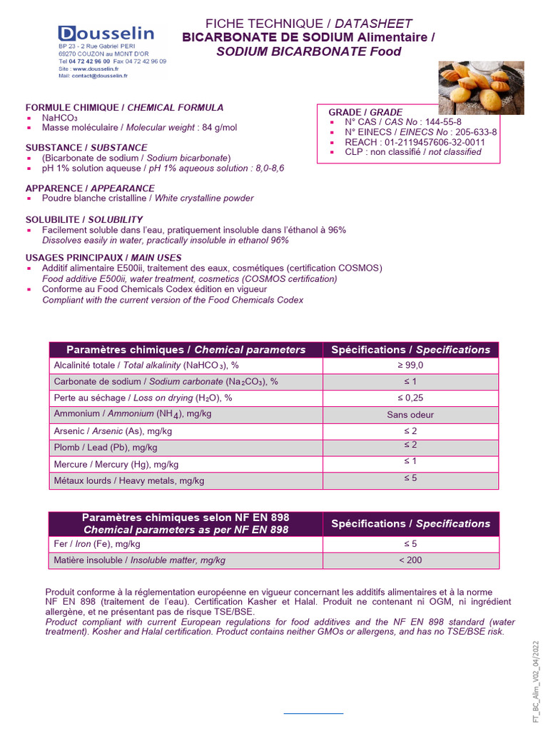 BICARBONATE DE SOUDE FICHE TECHNIQUE PDF — free download