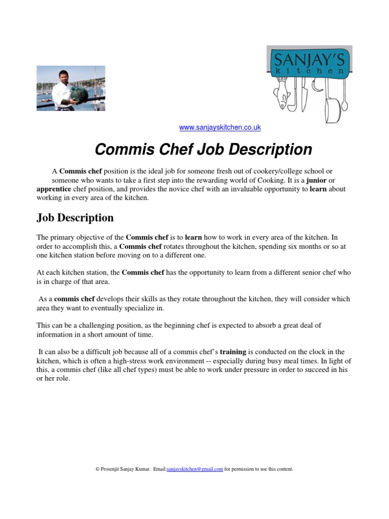 Job Description Commis Chef PDF