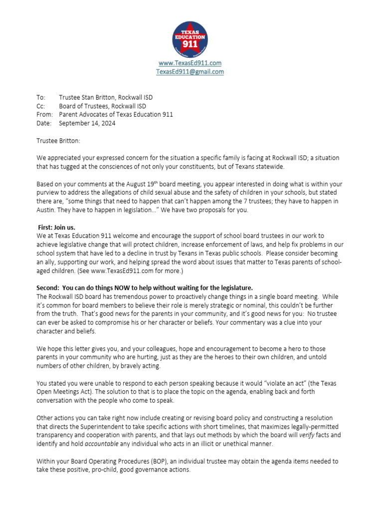Rockwall isd texas education 911 letter to stan britton pdf