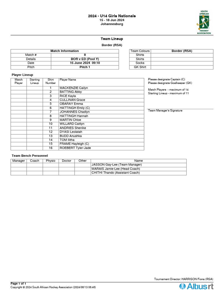 Lineup Form | PDF