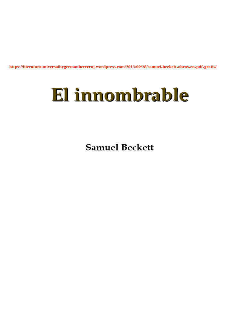El Innombrable de Samuel Beckett | PDF | Samuel Beckett | James Joyce