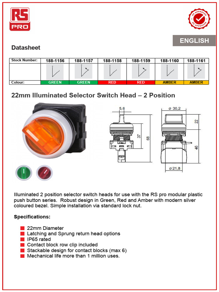 22mm Illuminated Selector Switch Heads | PDF | Switch | Equipment