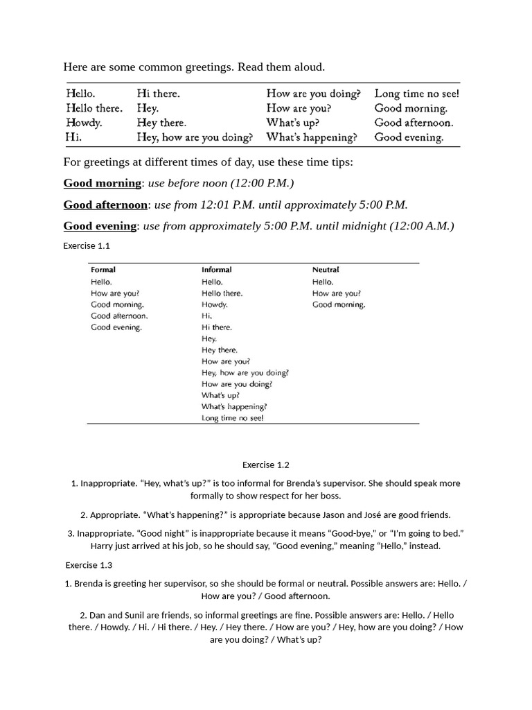 Greetings and IntroductionsA | PDF