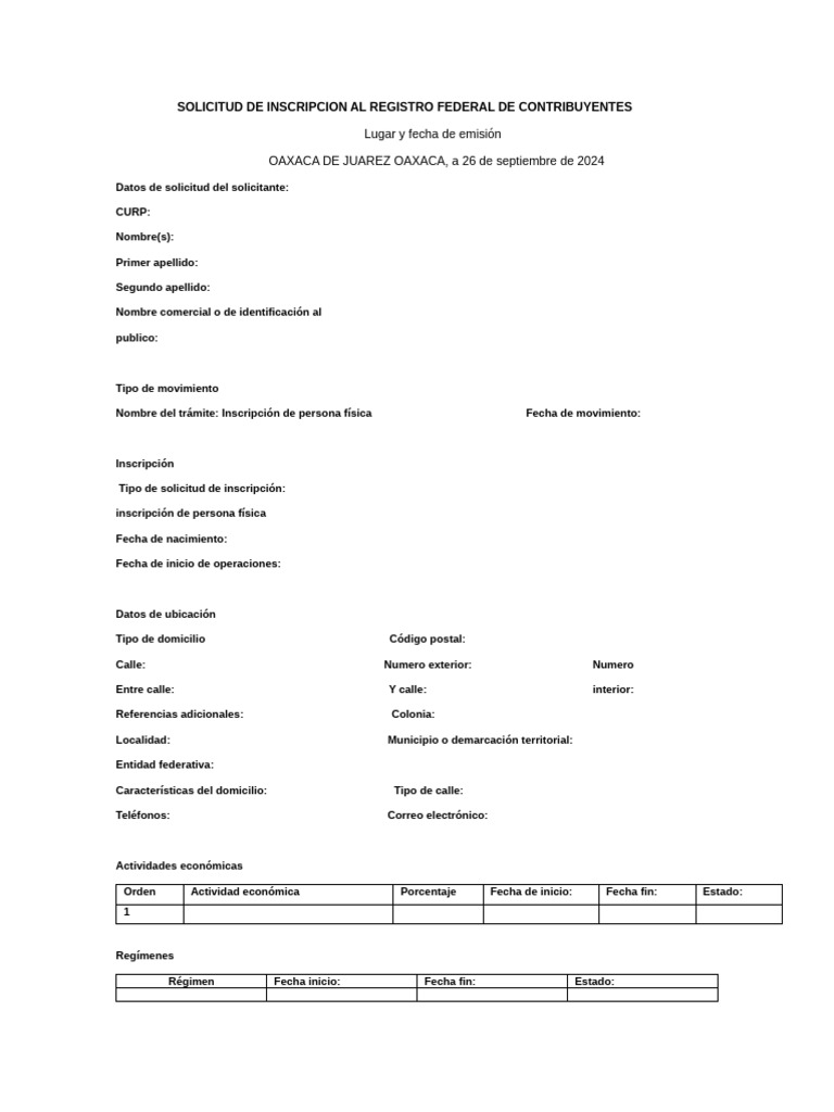 Solicitud de Inscripcion Al Registro Federal de Contribuyentes | PDF
