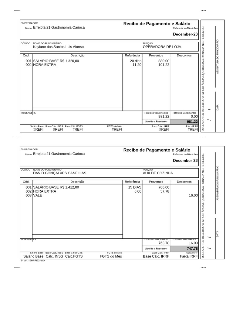 Recibos Funcionários | PDF