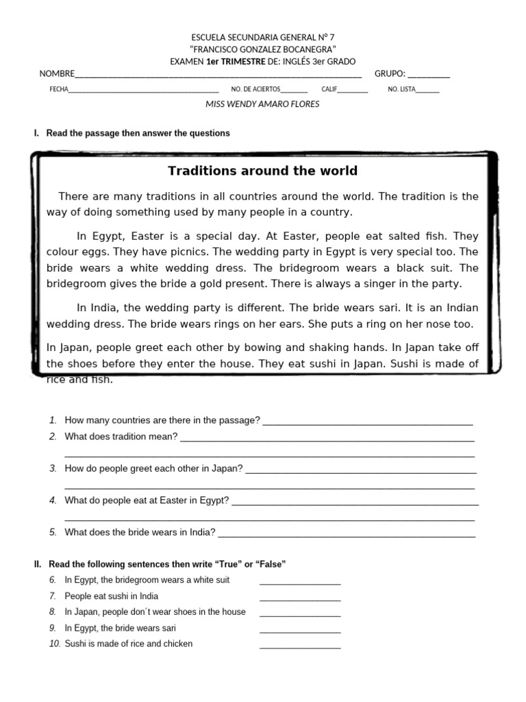 EXTRA Ingles 3 Exam Extra | PDF