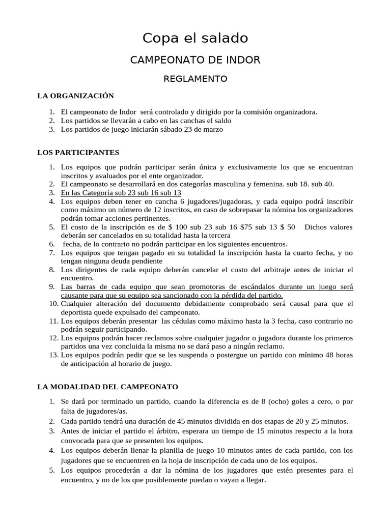Reglamentos de Indor Fútbol | PDF