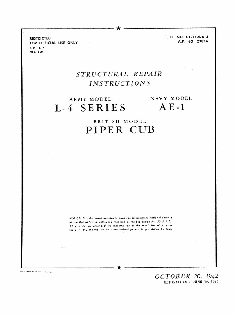 Piper Cub Structural Repair Instruction 1942 | PDF