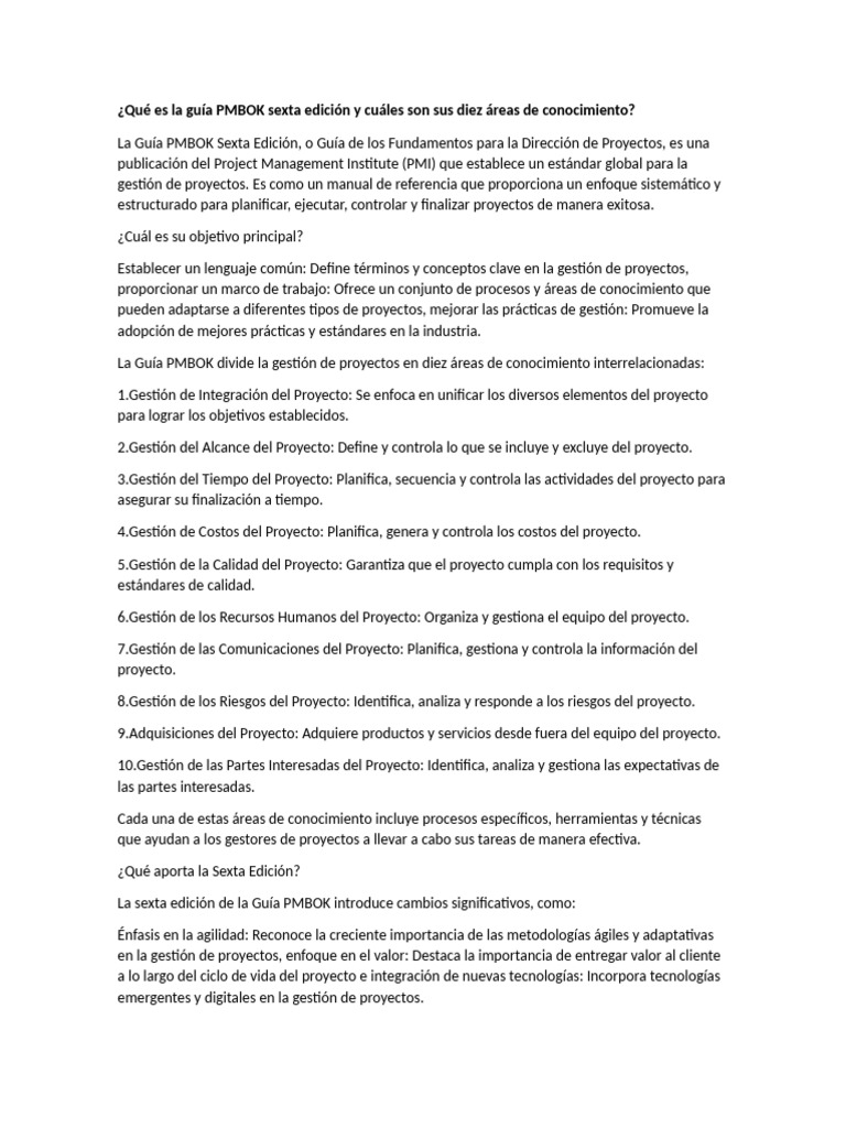 Guía PMBOK 6ª Edición y sus Conocimientos | PDF | Gestión de proyectos ...