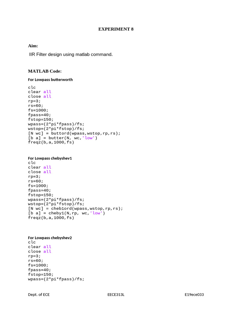 EECE313L Lab Experiment - 8 (B) Ankit Kumar E19ece033 | PDF