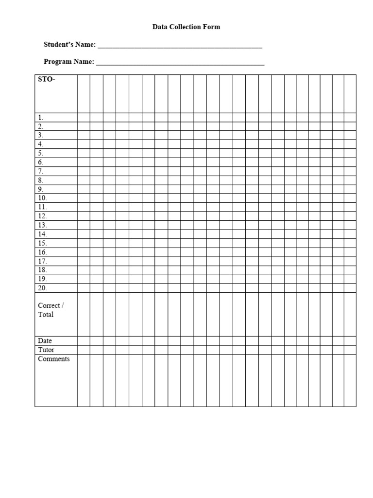 20s data collection form pdf