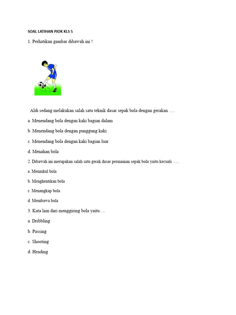 Soal latihan pjok kls 5 pdf