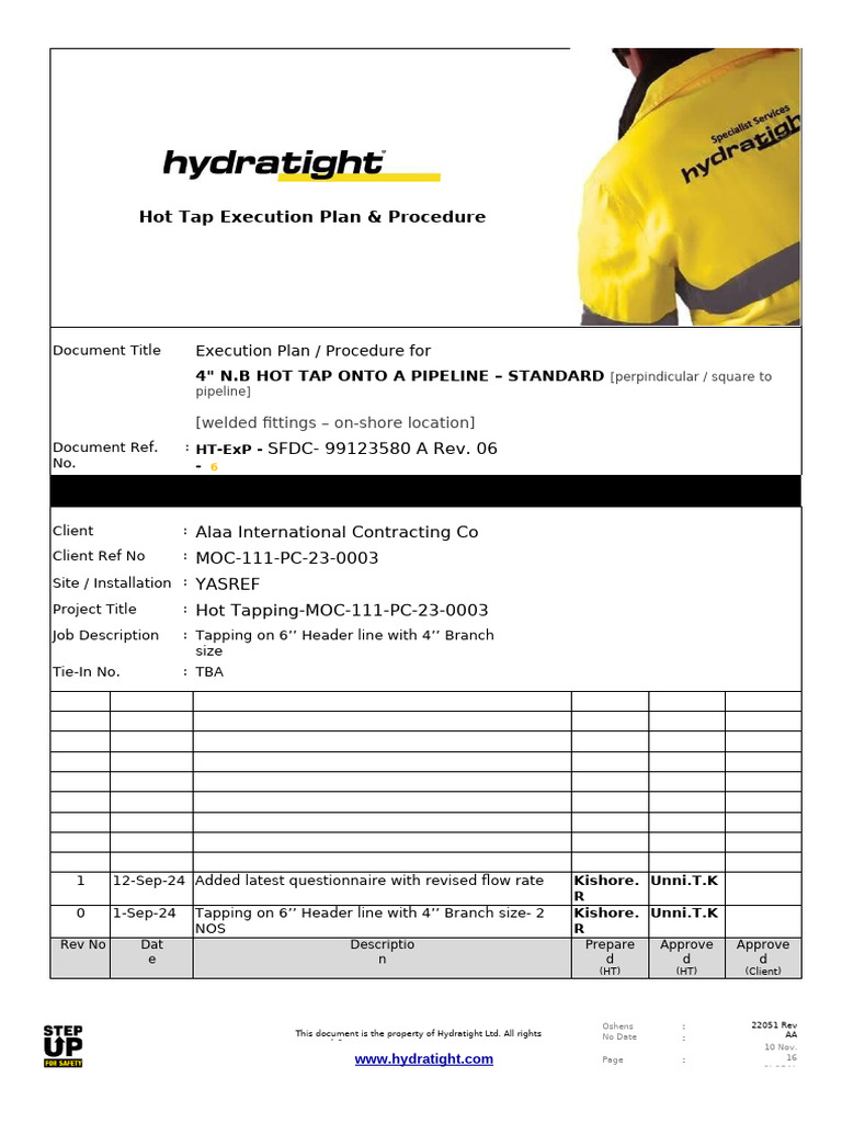 Hot Tap Execution Plan Onshore - 4'' Branch Tie-In 02 Nos - Rev1 Dated ...