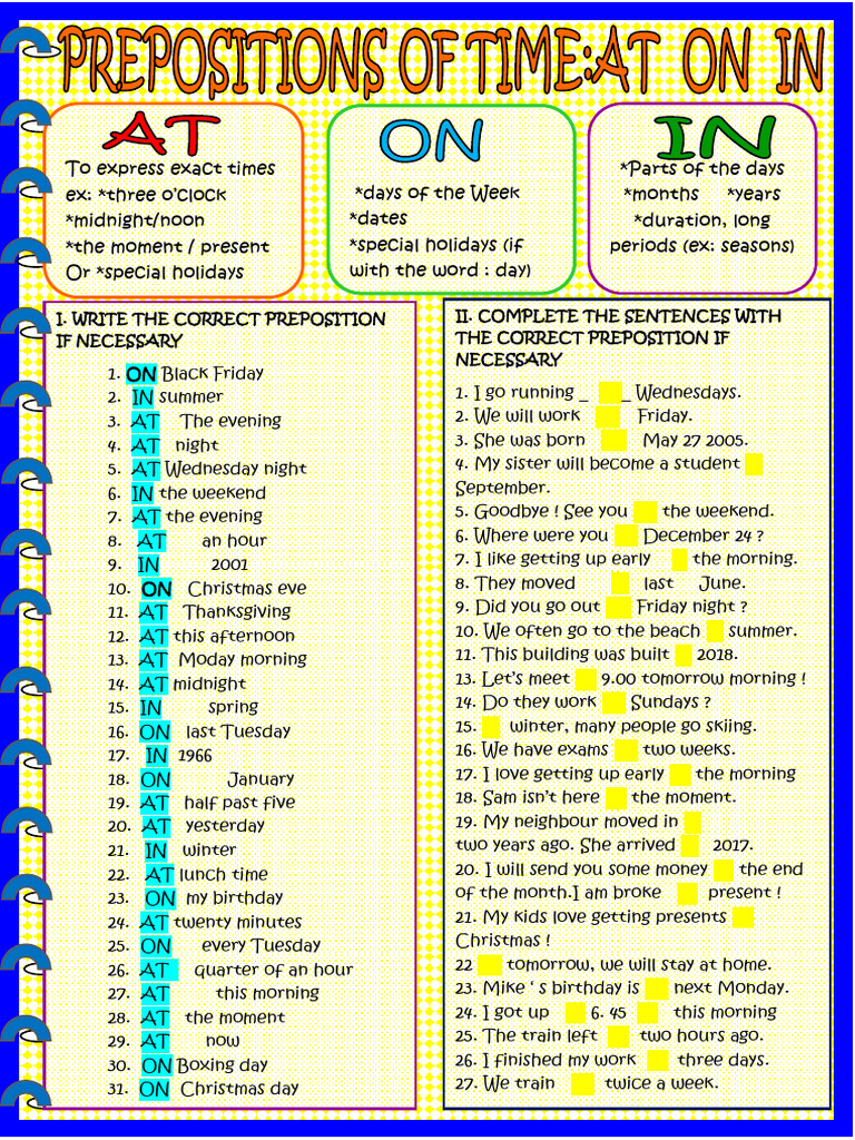 Prepositions of Time | PDF
