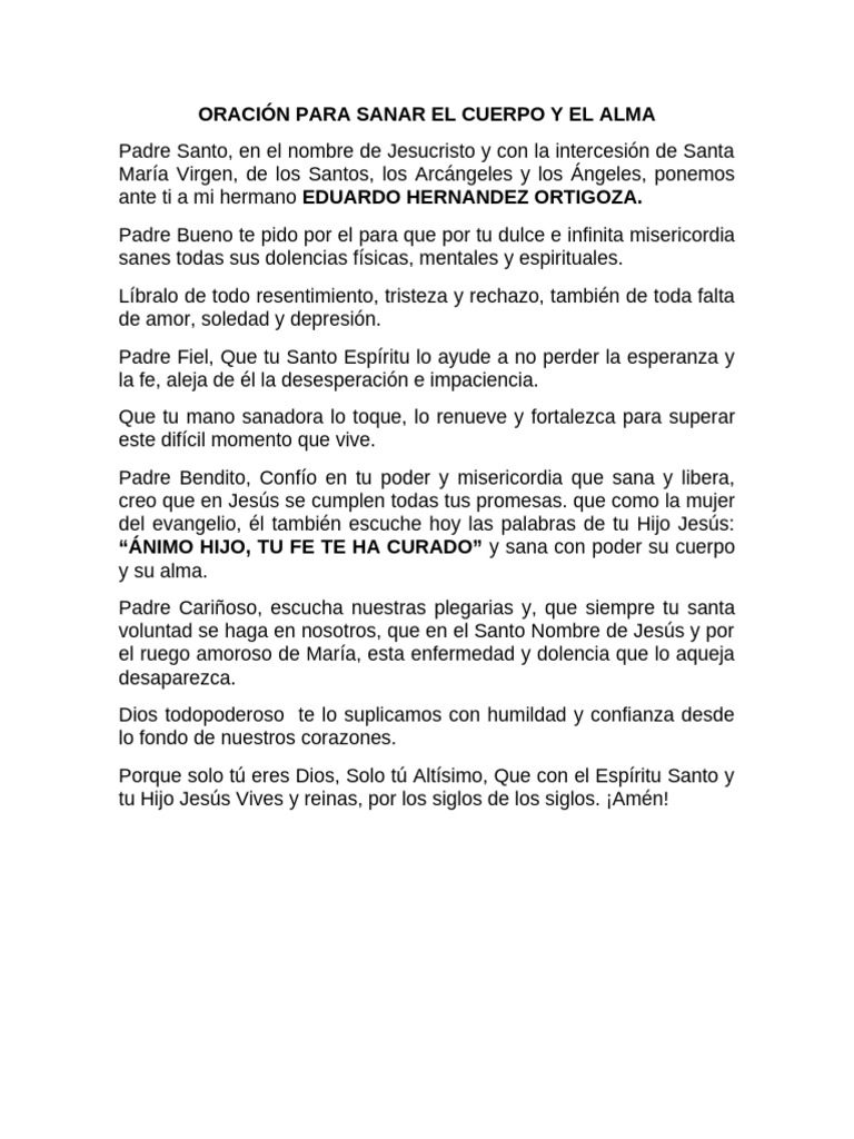Oración Para Sanar El Cuerpo y El Alma | PDF