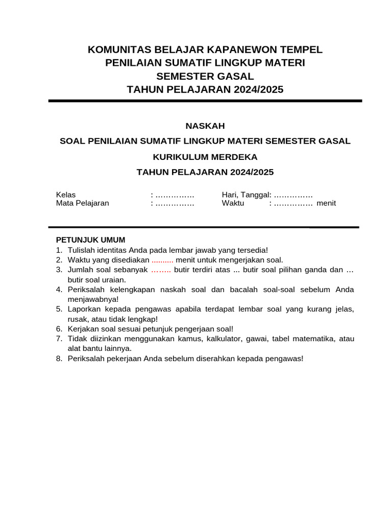 Soal PSLM Kelas XX Mupel XX | PDF