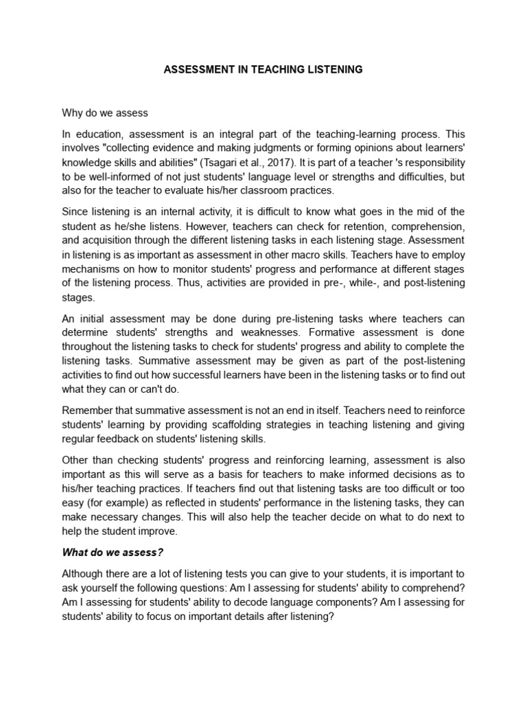 Assessment in Teaching Listening | PDF