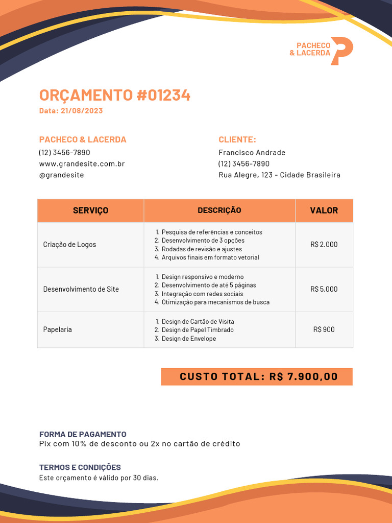 Documento A4 Modelo de Orçamento | PDF