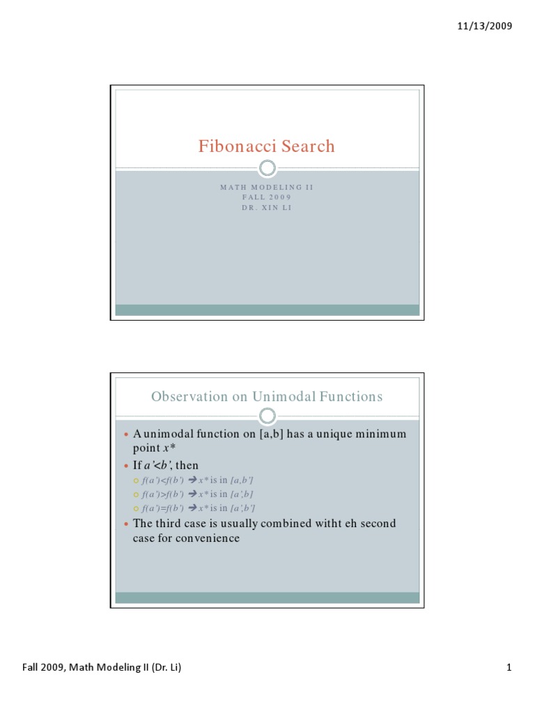 Fibonacci Search: Observation On Unimodal Functions | PDF | Applied ...