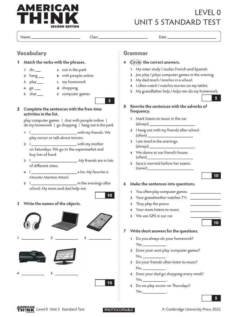 American Think Standart Test - Level 0 - Unit 01 | PDF