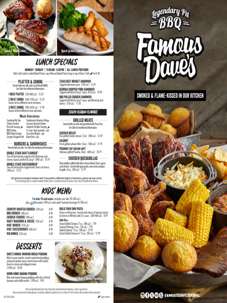Famous Dave S Doral 2024 06 (Online Menu Dine In) | PDF