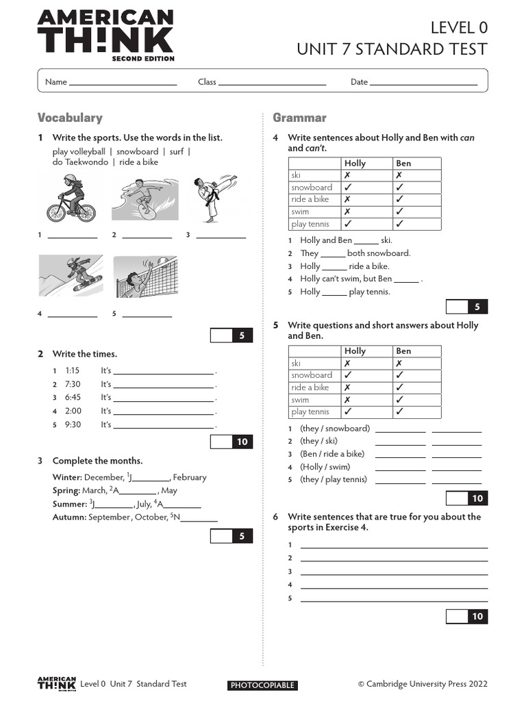 American Think Standart Test - Level 0 - Unit 7 | PDF