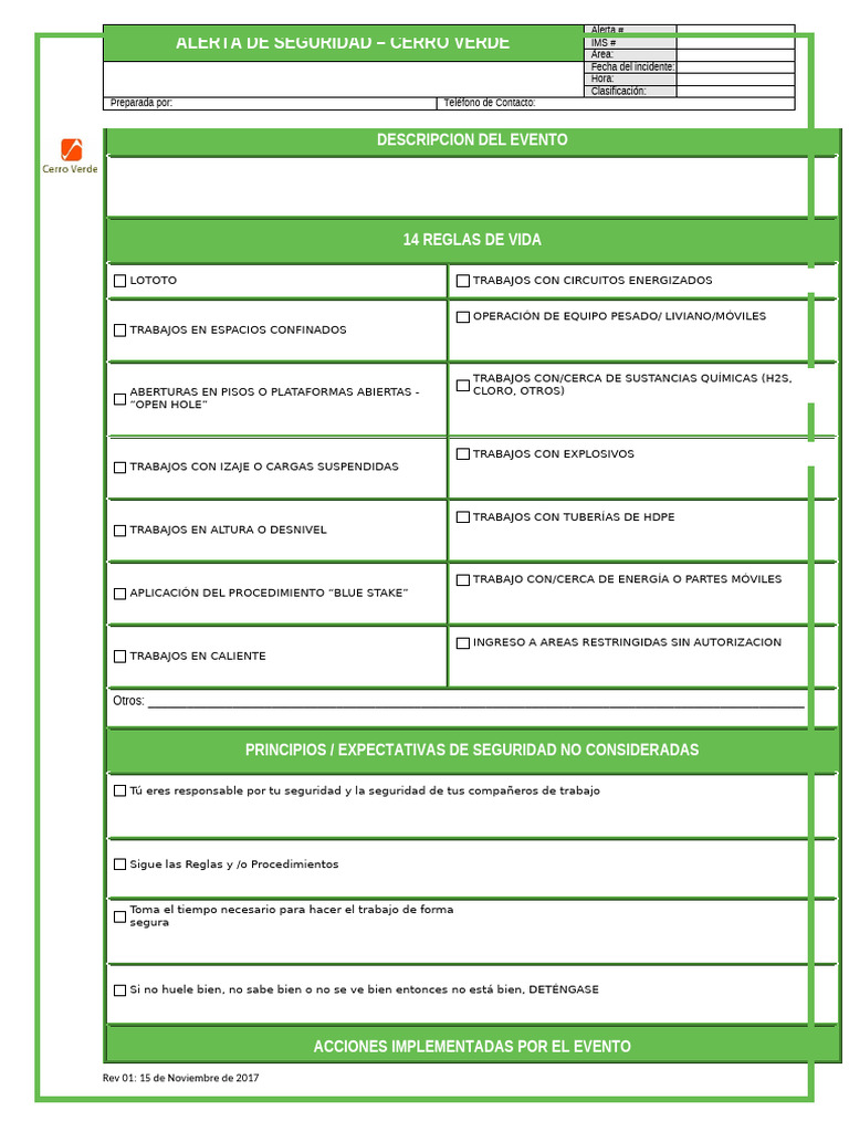 Formato 06 Alerta de Seguridad Cerro Verde - v.01 | PDF