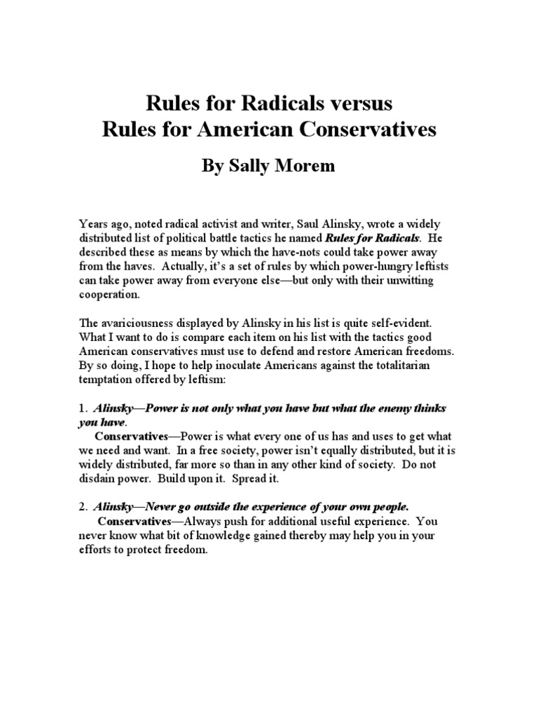 Rules For Radicals Versus Rules For Conservatives | PDF | Politics ...