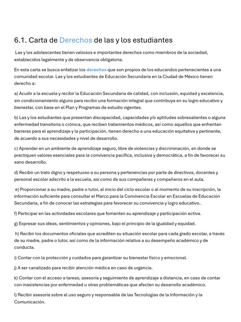 Carta de Los Derechos y Deberes 24 - 25 | PDF