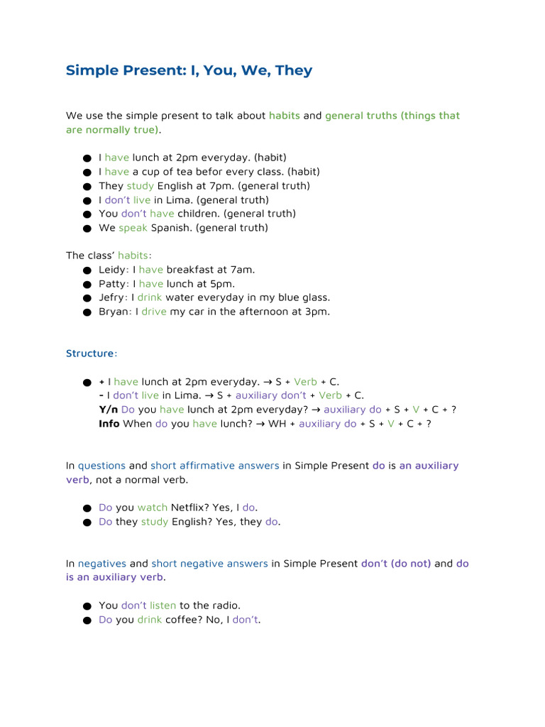 Simple Present Tense Explained | PDF | Workweek And Weekend | Languages