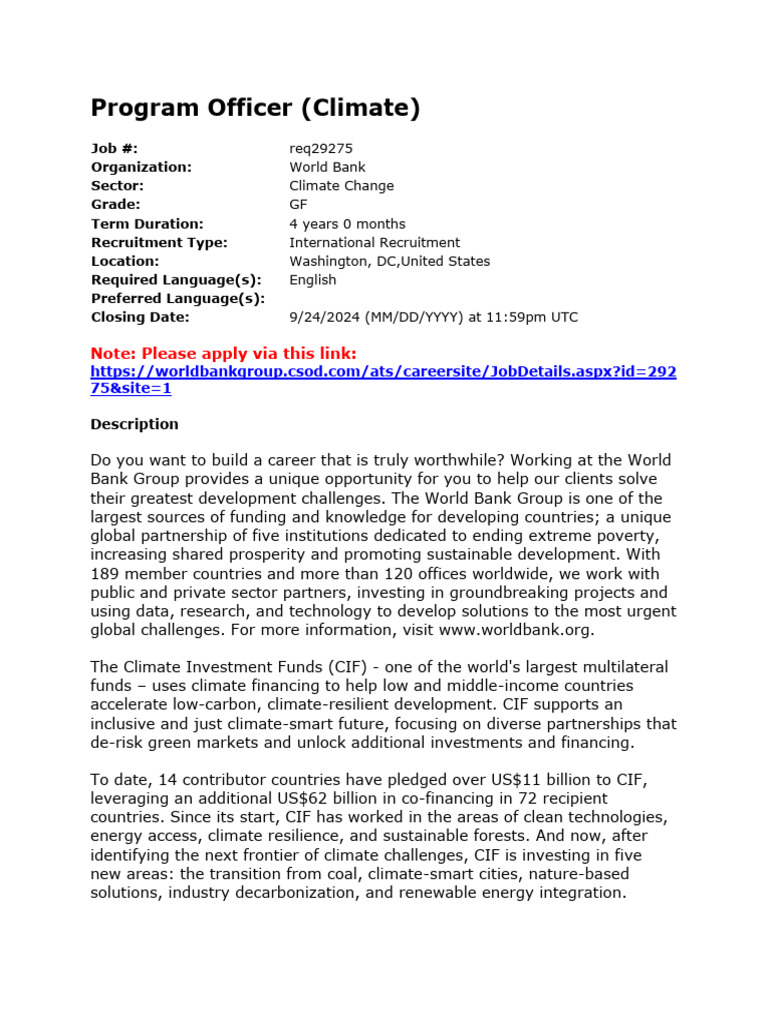 Program Officer Climate - 0 | PDF