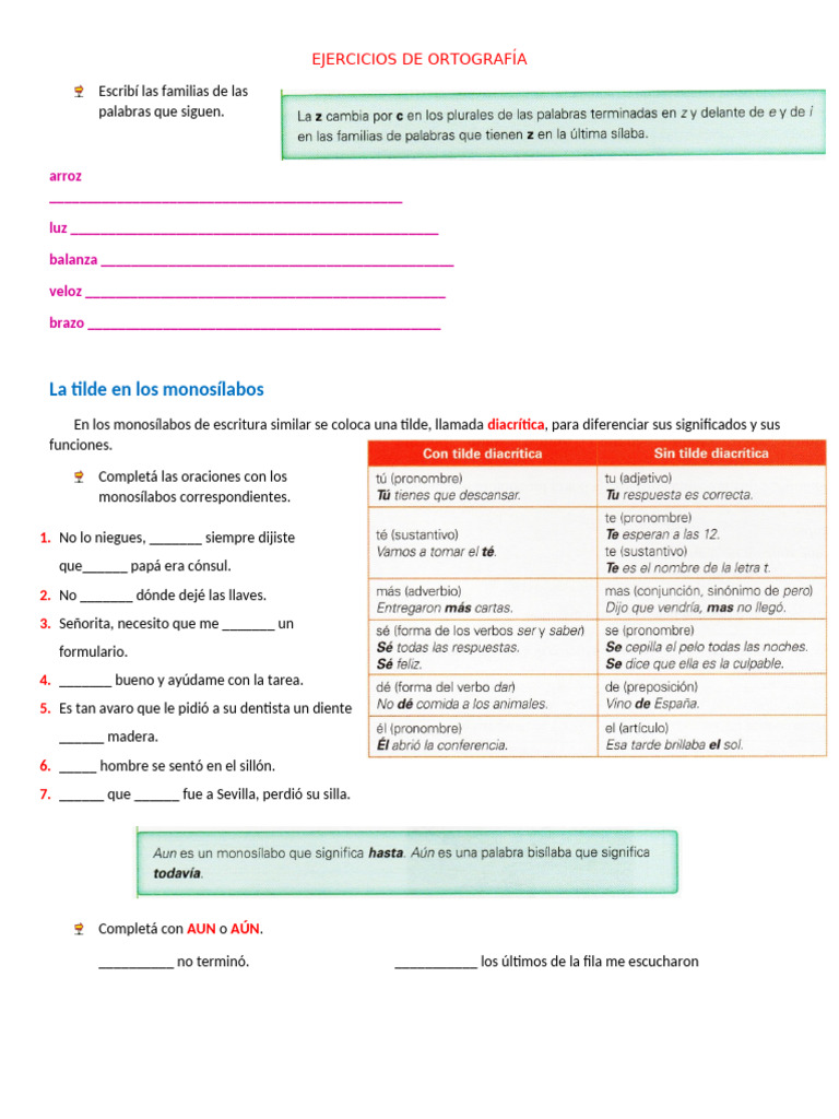 EJERCICIOS DE ORTOGRAFÍA Parcial 2° Parte | PDF