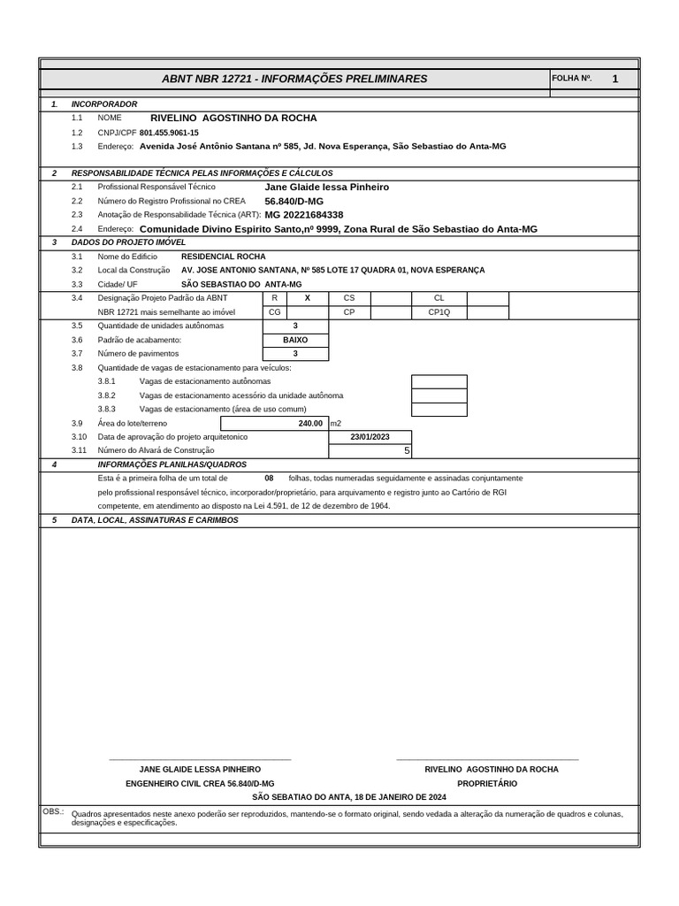 Planilha Abnt NBR 12721 | PDF