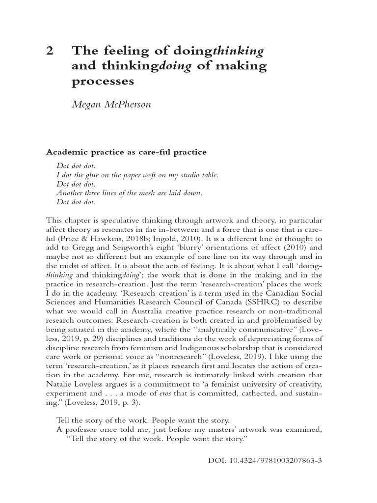 The Feeling of Doingthinking and Thinkingdoing of Making Processes | PDF
