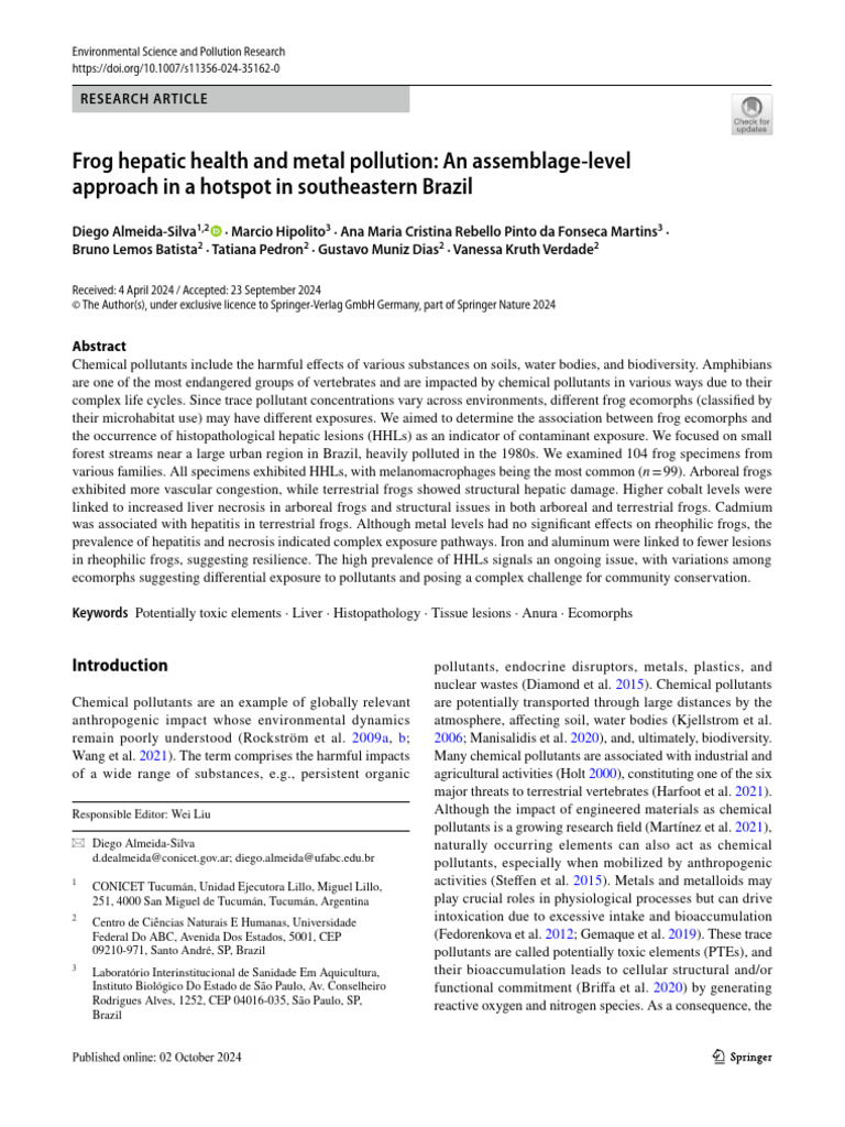 Almeida silva et al 2024 frog hepatic health and metal pollution an