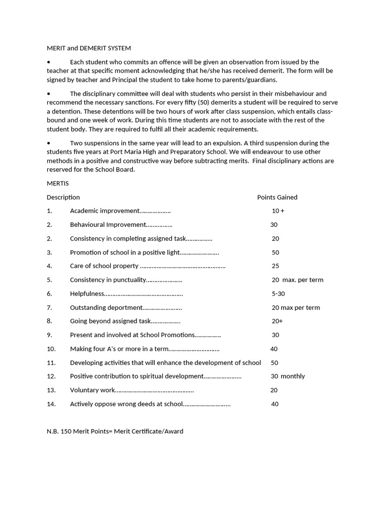 MERIT and DEMERIT SYSTEM | PDF