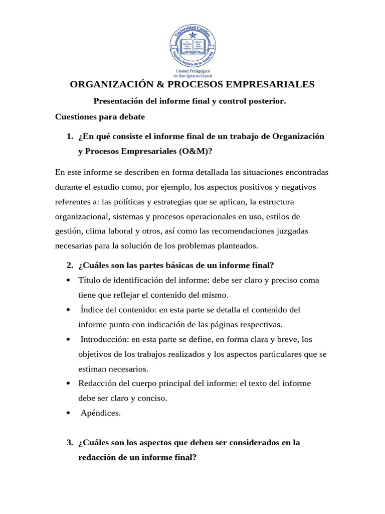 Presentación Del Informe Final y Control Posterior. | PDF