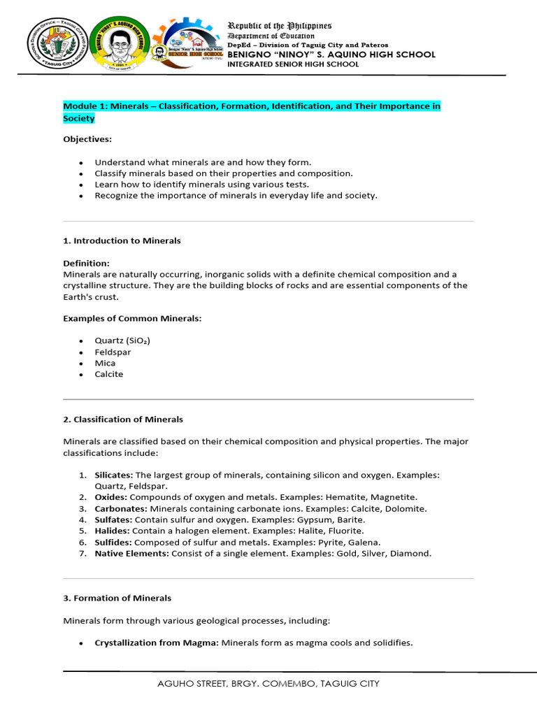 Modules For Minerals Ore Minerals Fossil Fuel - Earth Science - Midterm ...