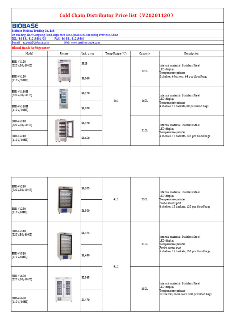 Cold Chain Distributor Price List V20201130) | PDF