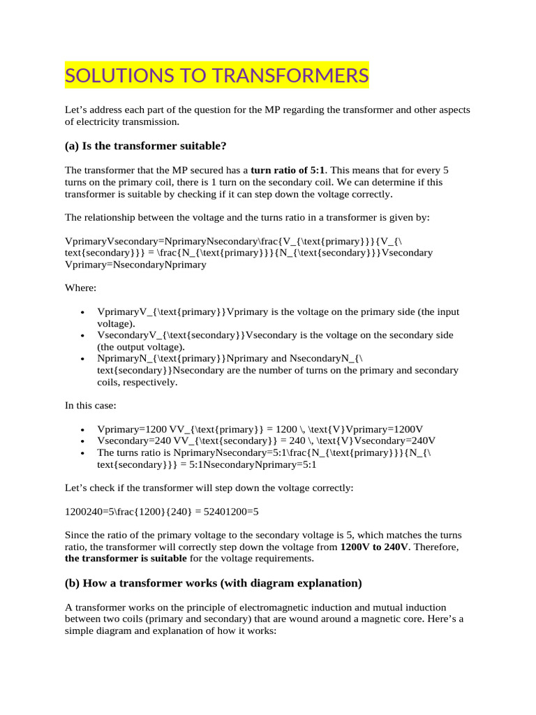 Solutions To Transformers Pdf
